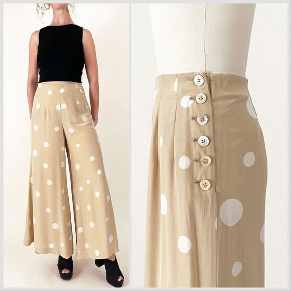 J. Peterman Pants - J. Peterman Silk Palazzo Pants Polka Dot High Waisted size 8